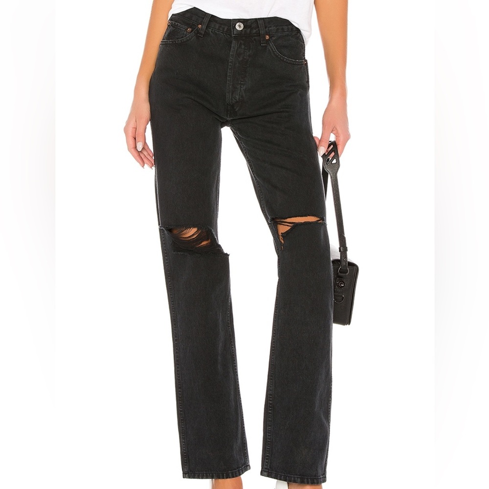 Re/done high rise loose Black Distressed Jeans